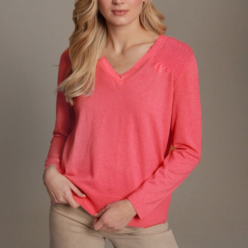 Talbots 100% Cashmere Sweater Womens Medium V-Neck Long Sleeve Coral! Size MP.